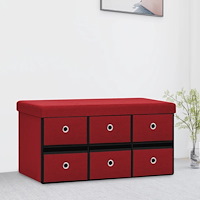 vidaXL Hopfällbar förvaringsbänk vinröd 76x38x38 cm konstlinne