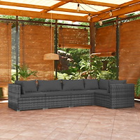 vidaXL Loungegrupp för trädgården med dynor 5 delar konstrotting grå