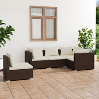 vidaXL Loungegrupp för trädgården med dynor 5 delar konstrotting brun