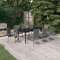 vidaXL Matgrupp för trädgården 9 delar grå och svart