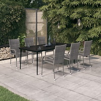 vidaXL Matgrupp för trädgården 7 delar grå och svart