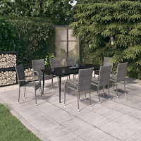 vidaXL Matgrupp för trädgården 9 delar grå och svart