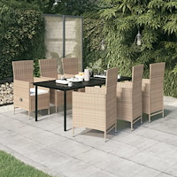 vidaXL Matgrupp för trädgården med dynor 7 delar beige