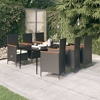 vidaXL Matgrupp för trädgården med dynor 7 delar svart