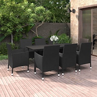 vidaXL Matgrupp för trädgården 9 delar med dynor konstrotting och glas