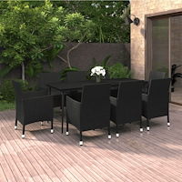 vidaXL Matgrupp för trädgården med dynor 9 delar konstrotting och glas