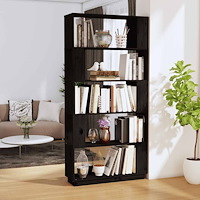 vidaXL Bokhylla/Rumsavdelare svart 80x25x163,5 cm massiv furu