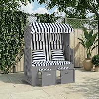 vidaXL Strandkorg med dynor konstrottning och massivt trä blå & vit