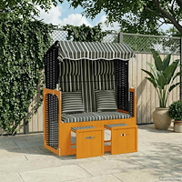 vidaXL Strandkorg med dynor konstrottning och massivt trä svart & grå