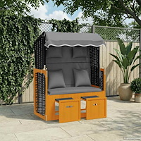 vidaXL Strandkorg med dyna konstrottning massivt trä svart & antracit