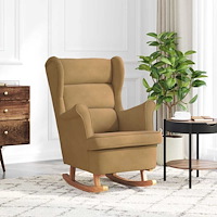 vidaXL Gungstol med ryggstöd Brun sammet och massivt trä