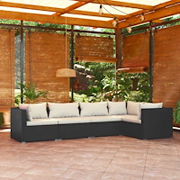 vidaXL Loungegrupp för trädgården med dynor 5 delar konstrotting svart