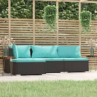 vidaXL Loungegrupp för trädgården med dynor 4 delar svart konstrotting