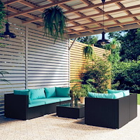 vidaXL Loungegrupp med dynor 6 delar svart konstrotting