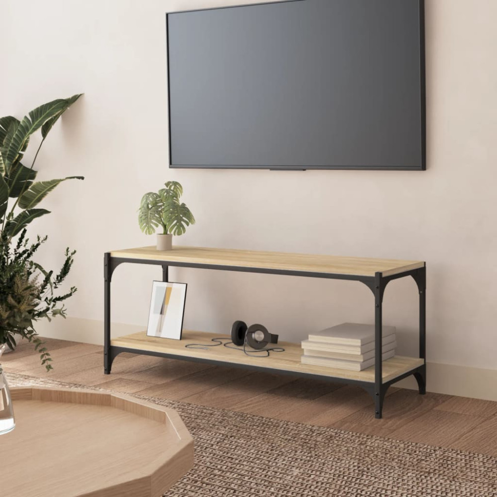 Tv-bänk sonoma-ek 100x33x41 cm konstruerat trä och stål