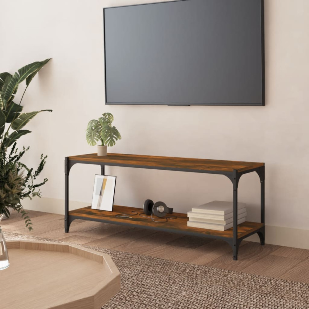 Tv-bänk rökfärgad ek 100x33x41 cm konstruerat trä och stål