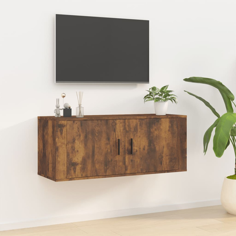 Väggmonterad tv-bänk rökfärgad ek 100x34,5x40 cm