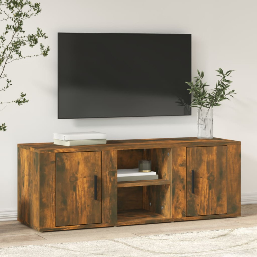 Tv-bänk rökfärgad ek 100x31,5x35 cm konstruerat trä