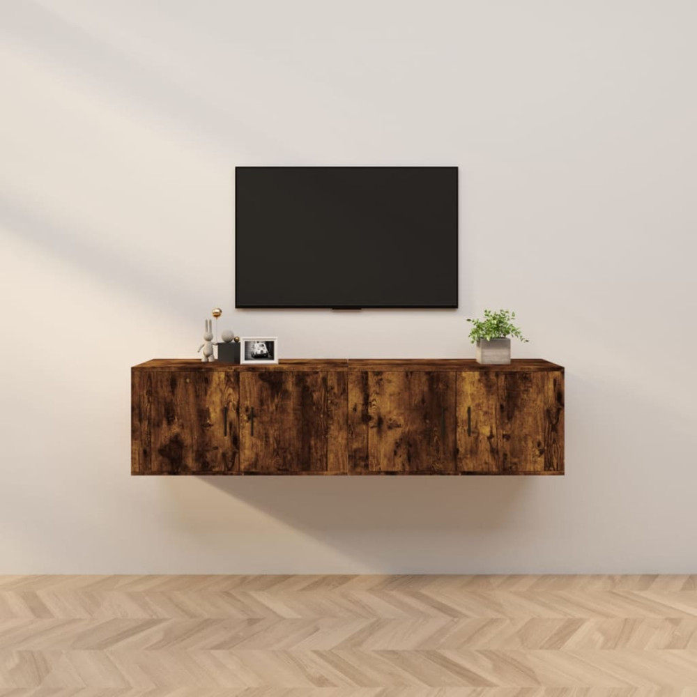 Väggmonterade tv-skåp 2 st rökfärgad ek 80x34,5x40 cm