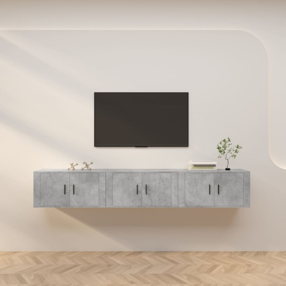 Väggmonterade tv-skåp 3 st betonggrå 80x34,5x40 cm