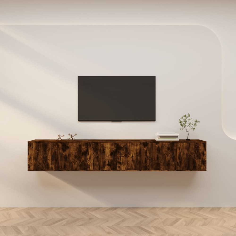 Väggmonterade tv-skåp 3 st rökfärgad ek 80x34,5x40 cm