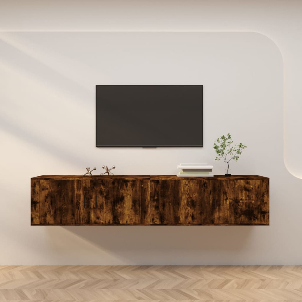 Väggmonterade tv-skåp 2 st rökfärgad ek 100x34,5x40 cm