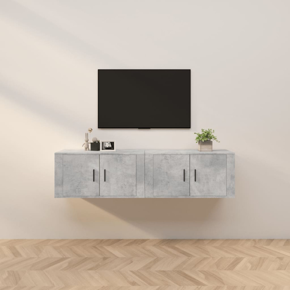 Väggmonterade tv-skåp 2 st betonggrå 80x34,5x40 cm