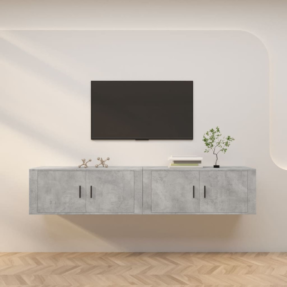 Väggmonterade tv-skåp 2 st betonggrå 100x34,5x40 cm