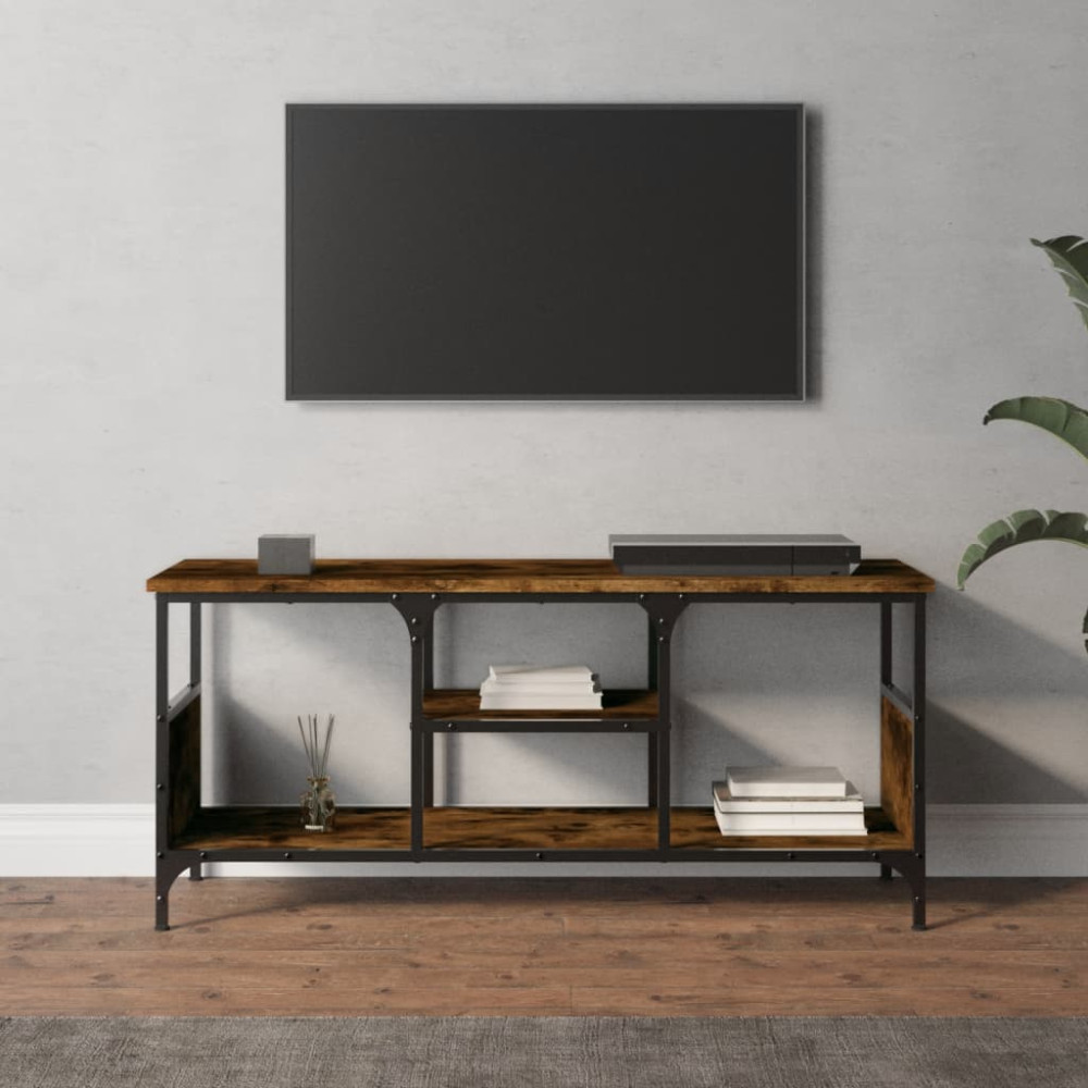 Tv-bänk rökfärgad ek 100x35x45 cm konstruerat trä & järn