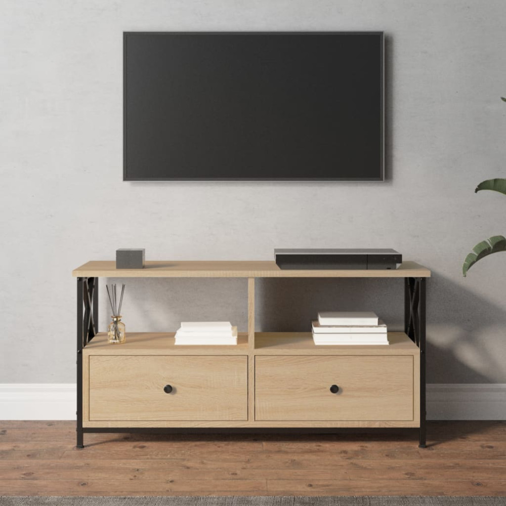 Tv-bänk sonoma-ek 90x33x45 cm konstruerat trä & järn