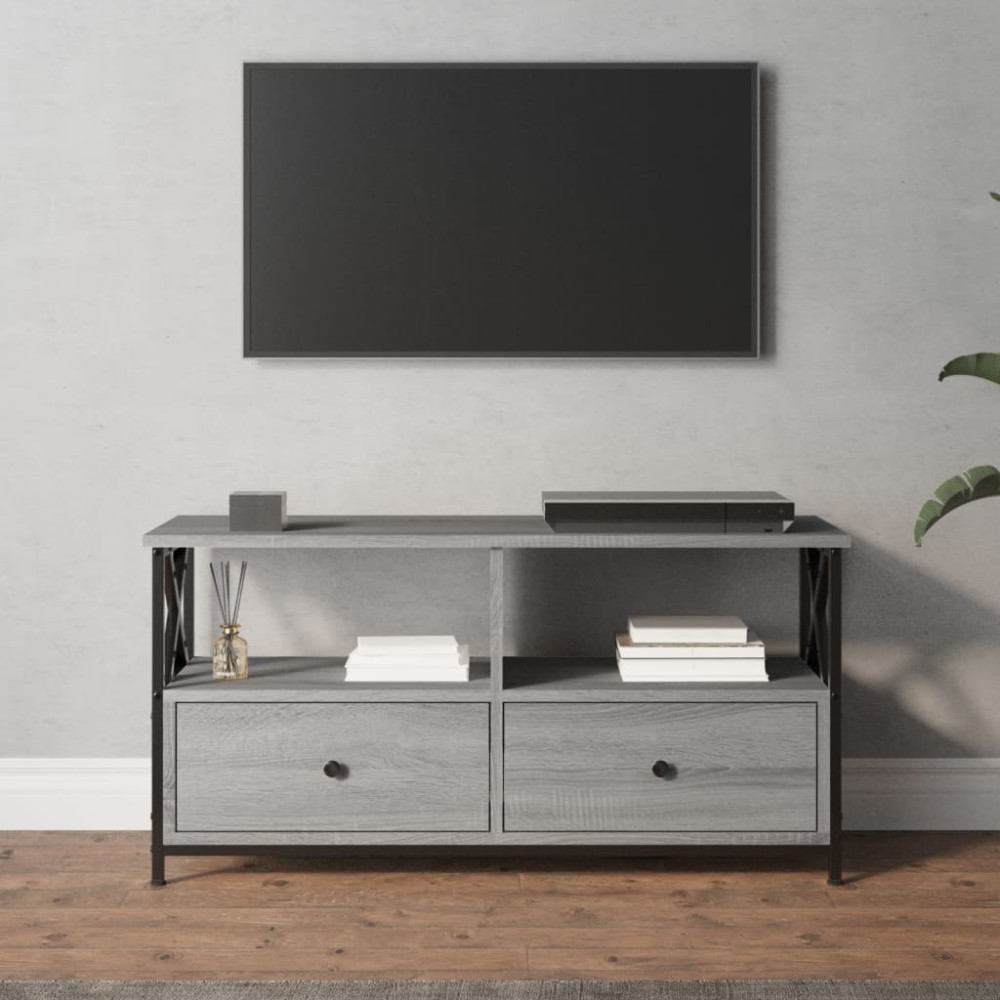 Tv-bänk grå sonoma 90x33x45 cm konstruerat trä & järn