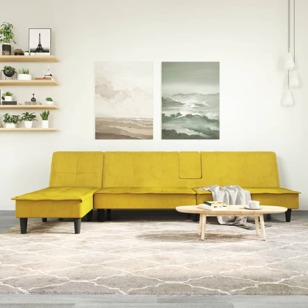 L-formad bäddsoffa gul 255x140x70 cm sammet