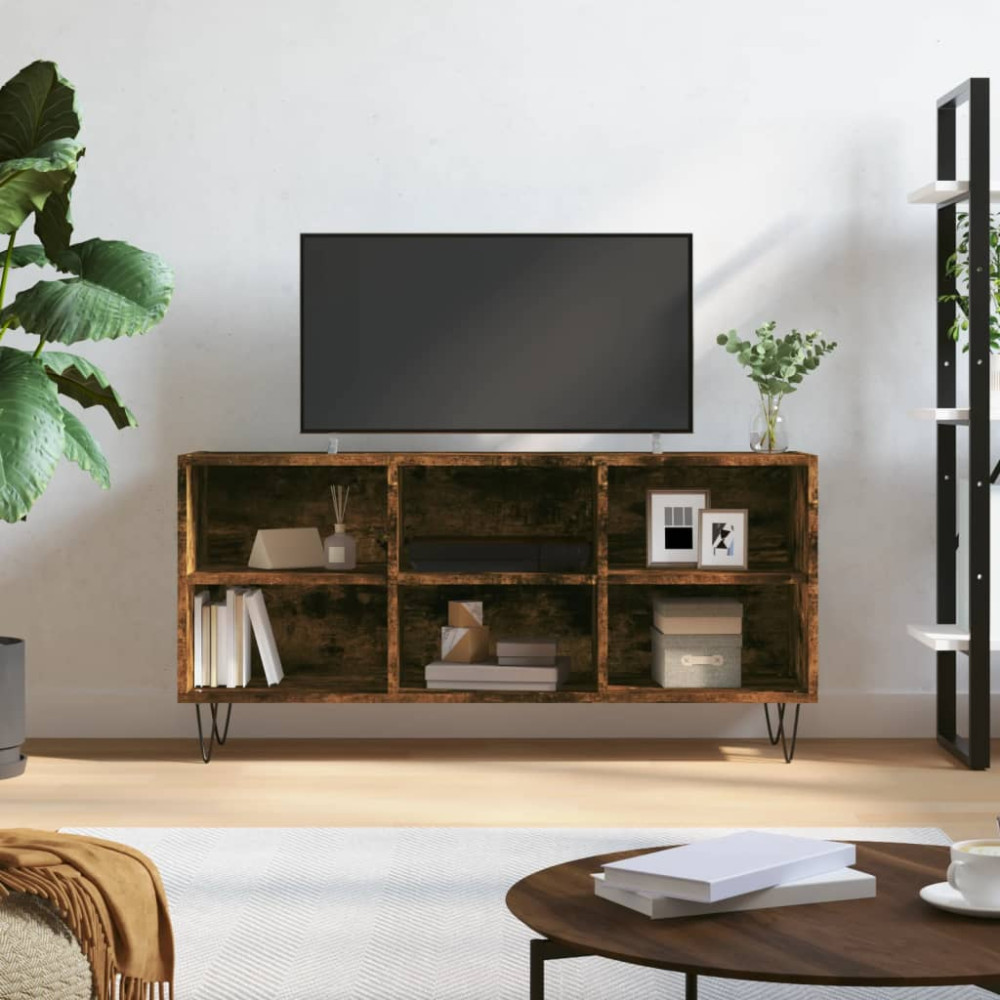Tv-bänk rökfärgad ek 103,5x30x50 cm konstruerat trä