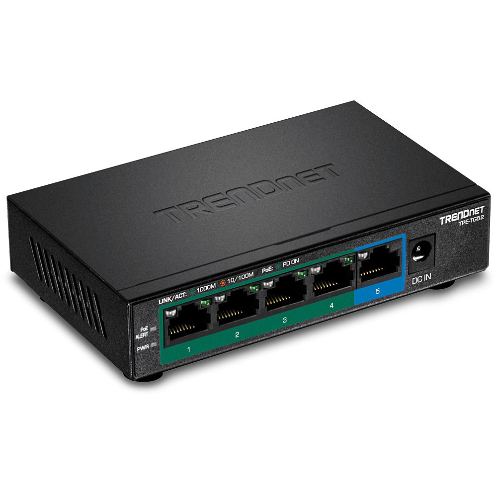 Trendnet TPE-TG52 nätverksswitchar Ohanterad Gigabit Ethernet (10/100/1000) Strömförsörjning via Ethernet (PoE) stöd Sva...