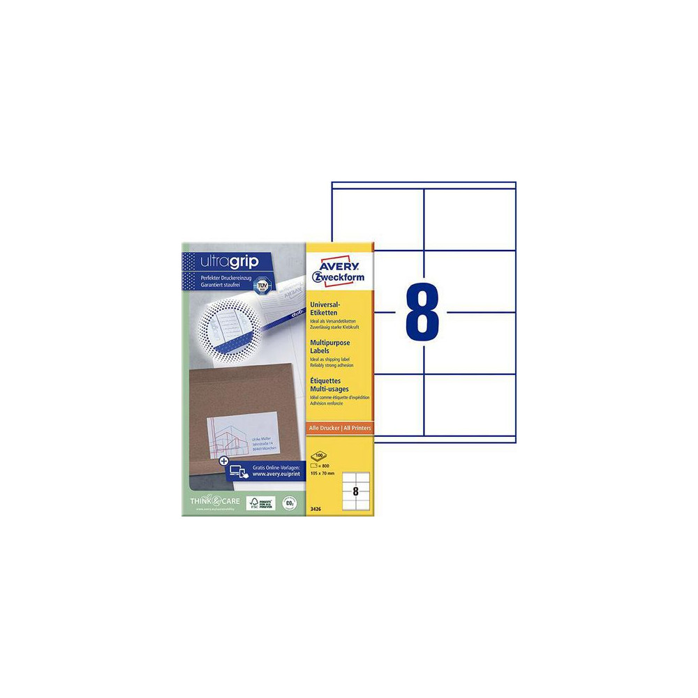 Etikett AVERY Ultragrip 105x70mm 1000/fp