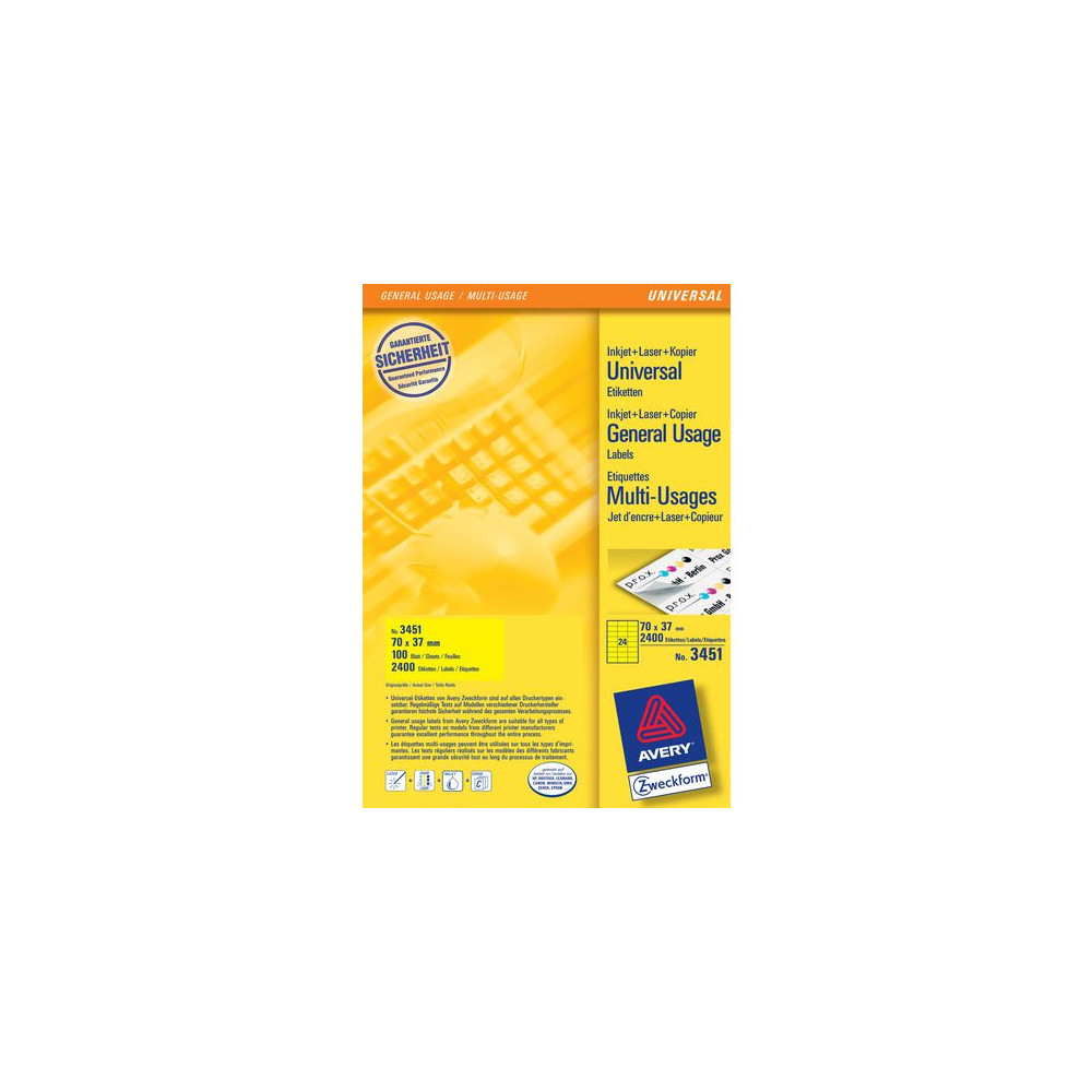 Etikett AVERY gul 70x37mm 2400/fp