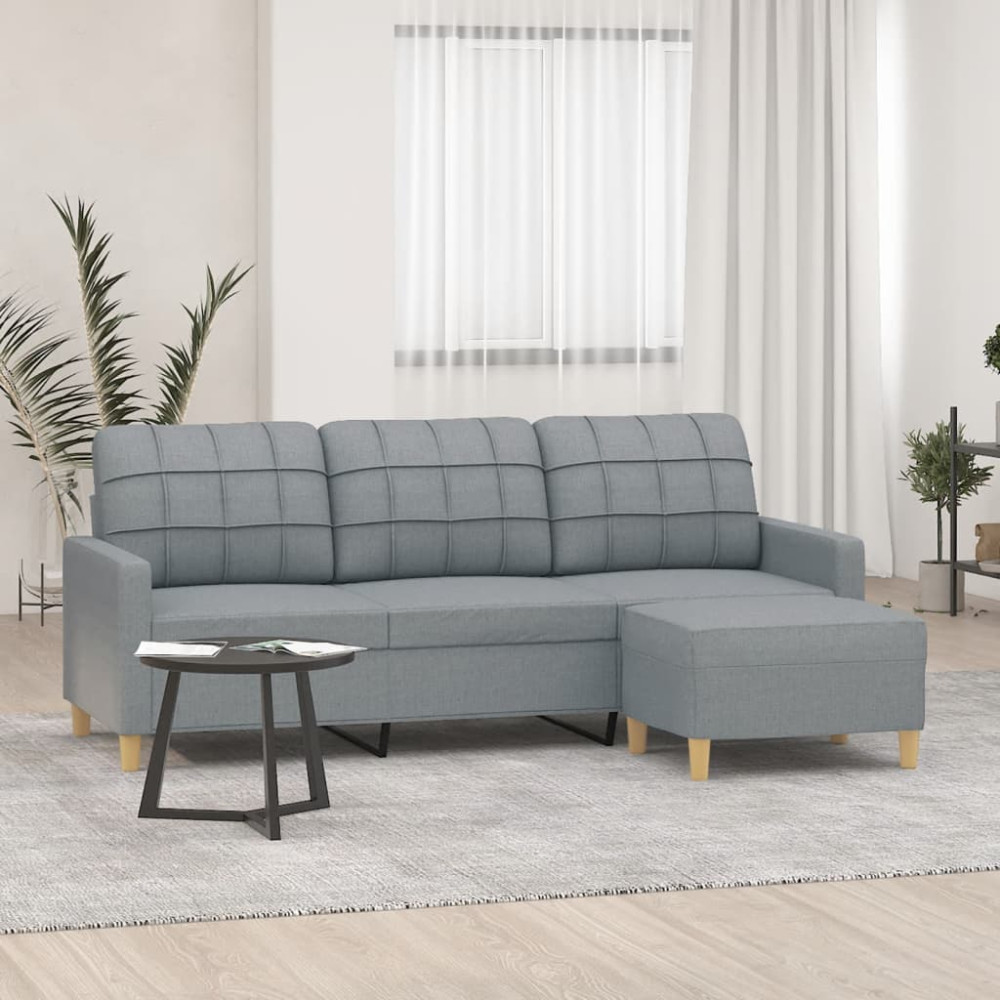 3-sitssoffa med fotpall ljusgrå 180 cm tyg