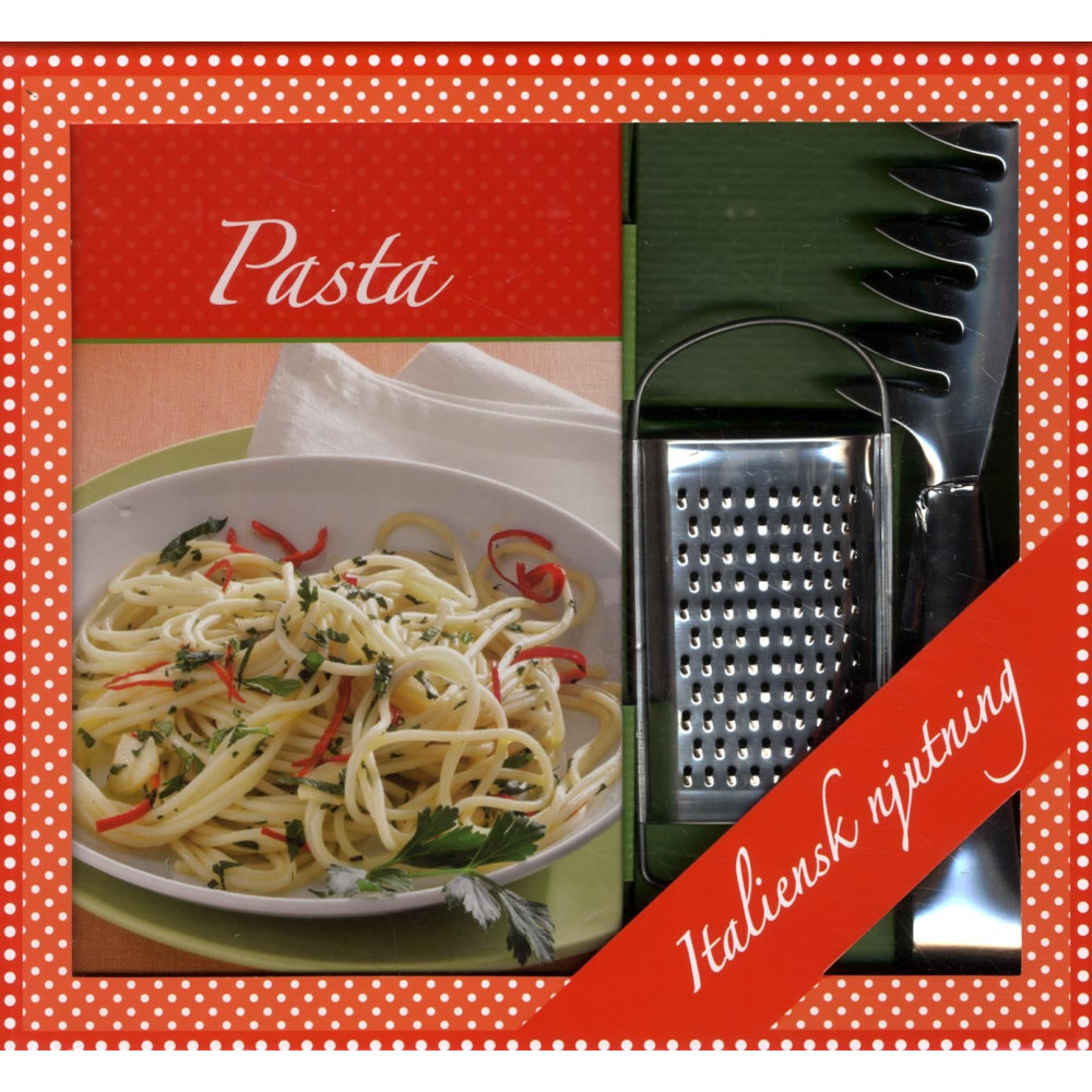 Pasta box - bok, parmesan rivjärn & spagettitång (bok) Stevali