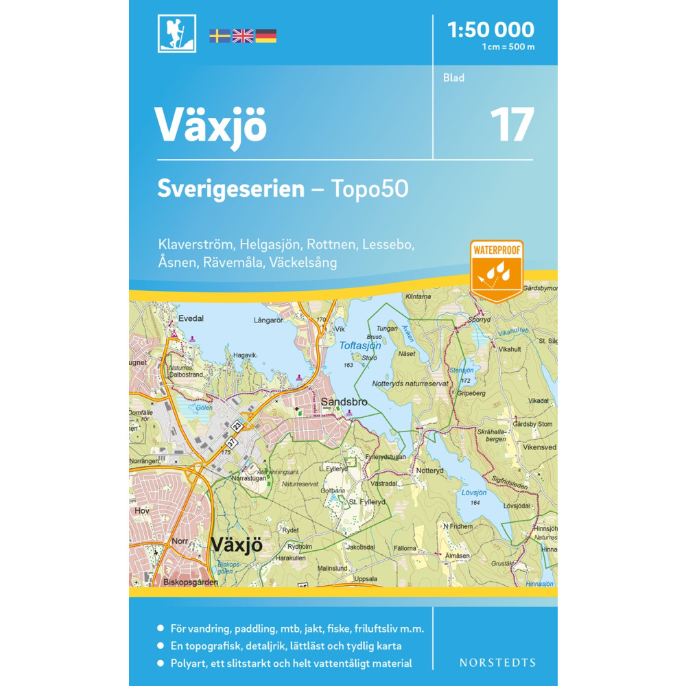 17 Växjö Sverigeserien Topo50 : Skala 1:50 000 NORSTEDTS