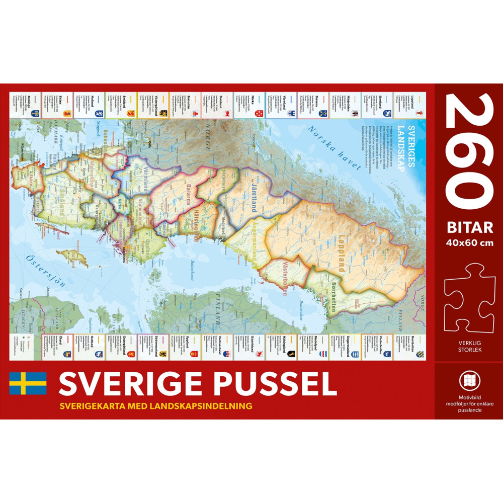 Sverige med landskap Pussel 260 bitar Kartförlaget