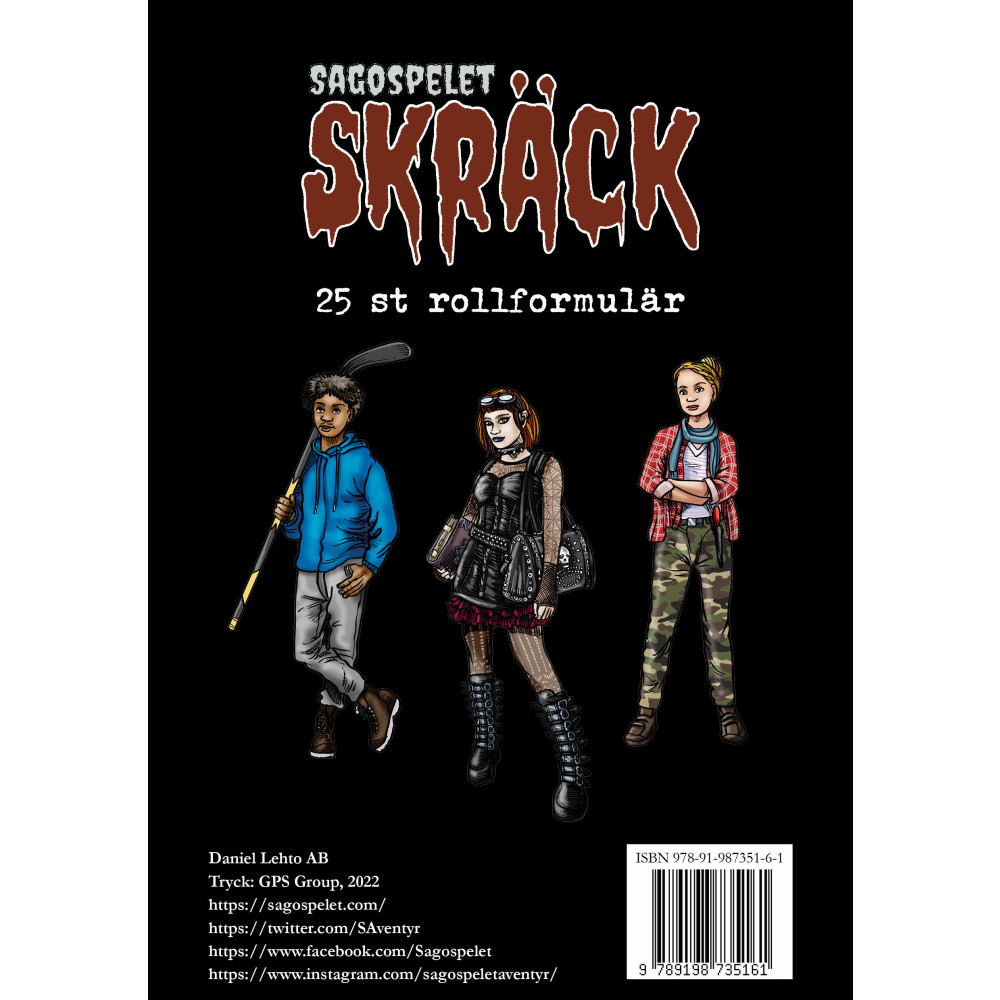 Sagospelet Skräck. 25 st rollformulär Fria Ligan
