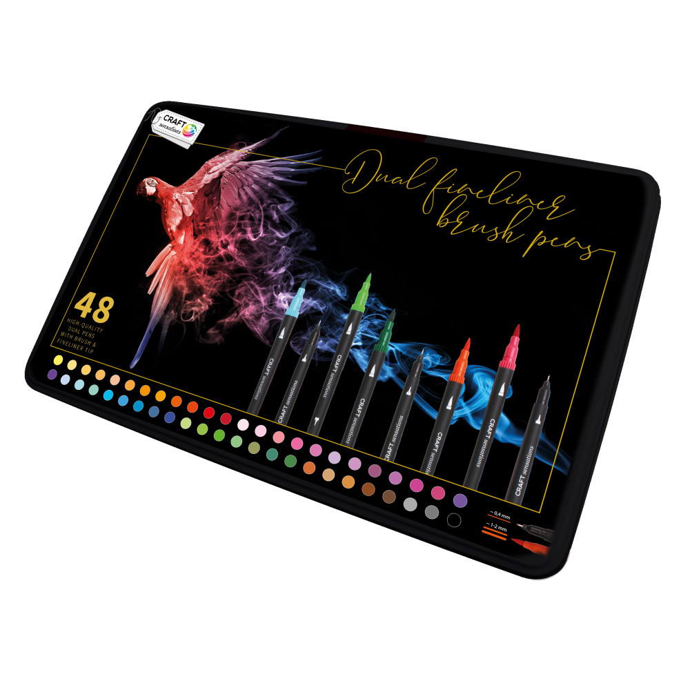 Penselpennor, dubbelspetsade : 48 st i metallask Legind A/S