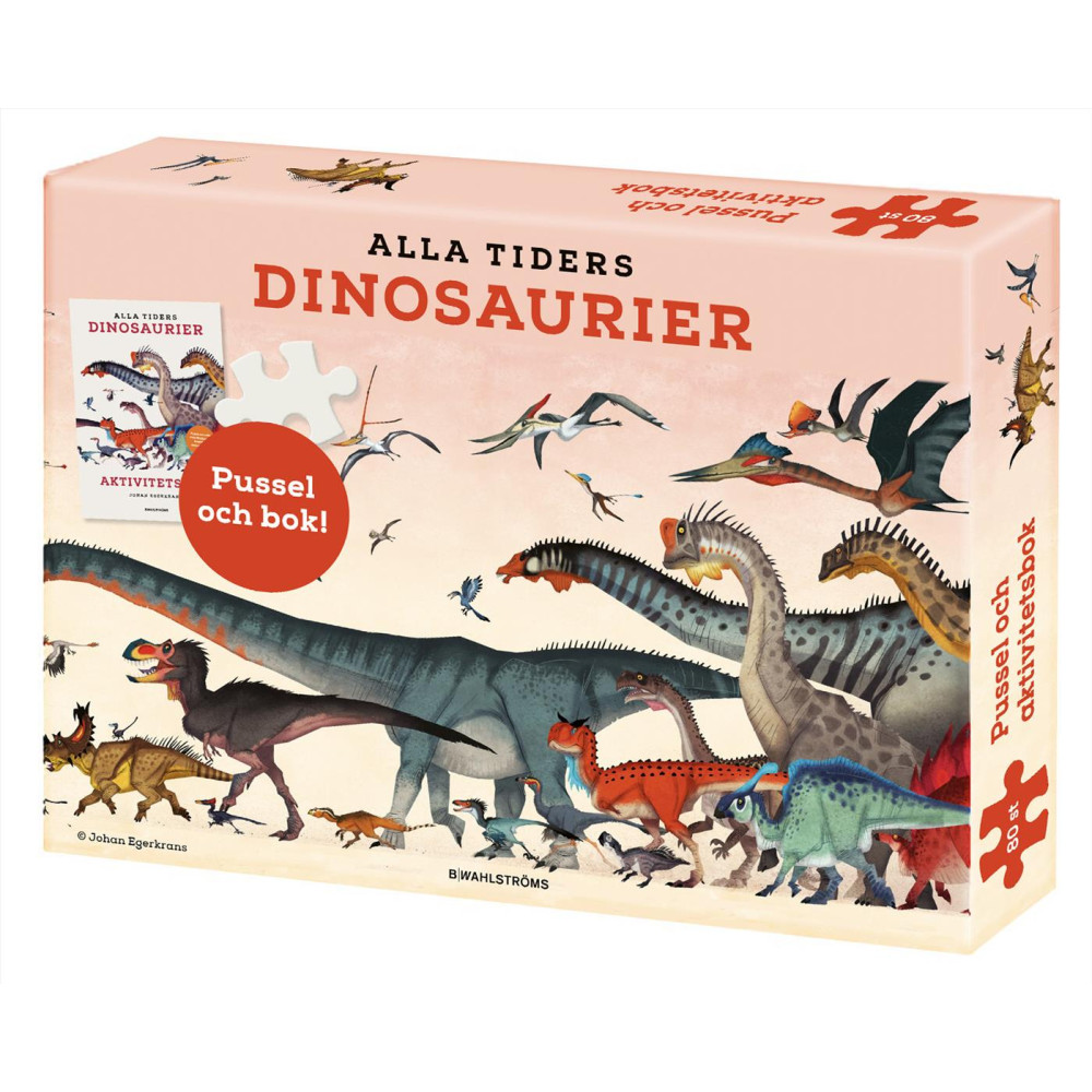 Alla tiders dinosaurier: aktivitetsbok, plansch och pussel 150 bitar Johan Egerkrans