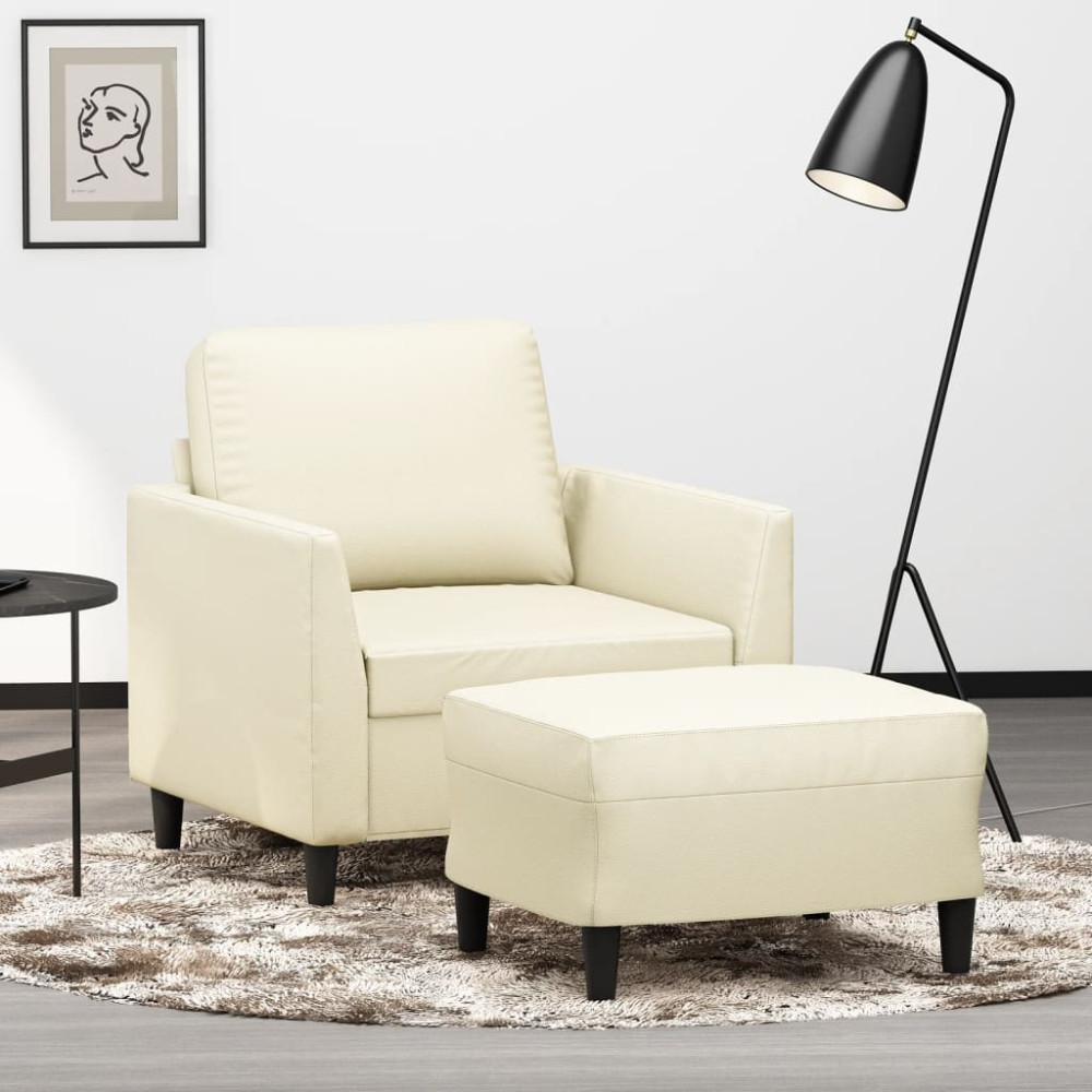 Fåtölj med fotpall gräddvit 60 cm konstläder