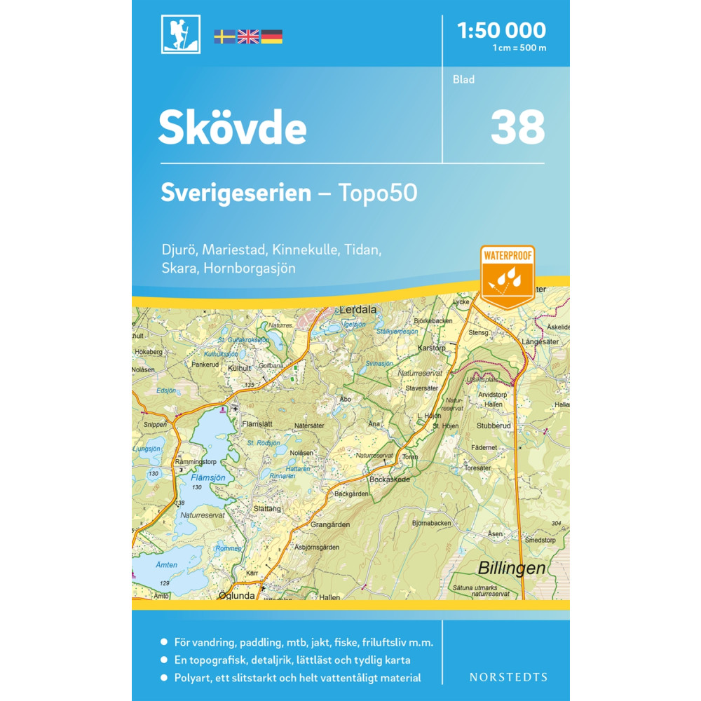 38 Skövde Sverigeserien Topo50 : Skala 1:50 000 NORSTEDTS