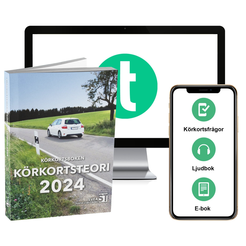 Körkortsboken Körkortsteori 2024 (bok + digitalt teoripaket med körkortsfrågor, övningar, ljudbok & ebok) (häftad) Trafikutbildning, Svea