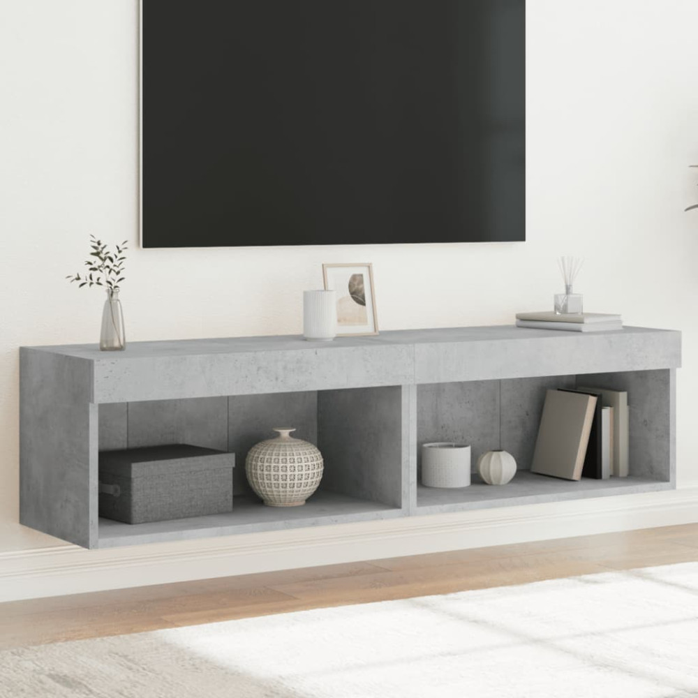 TV-bänk med LED-belysning 2 st betonggrå 60x30x30 cm