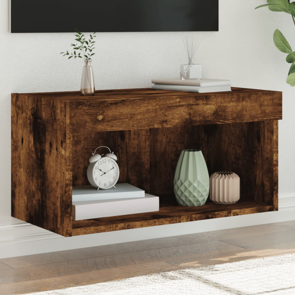 Tv-bänk med LED-belysning rökfärgad ek 60x30x30 cm
