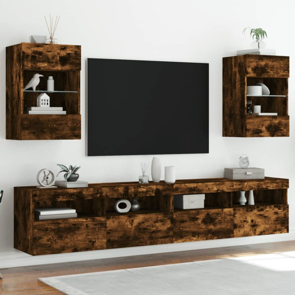Nástenné skrinky s LED osvetlením pre TV 2 st rökfärgad ek 40x30x60,5 cm