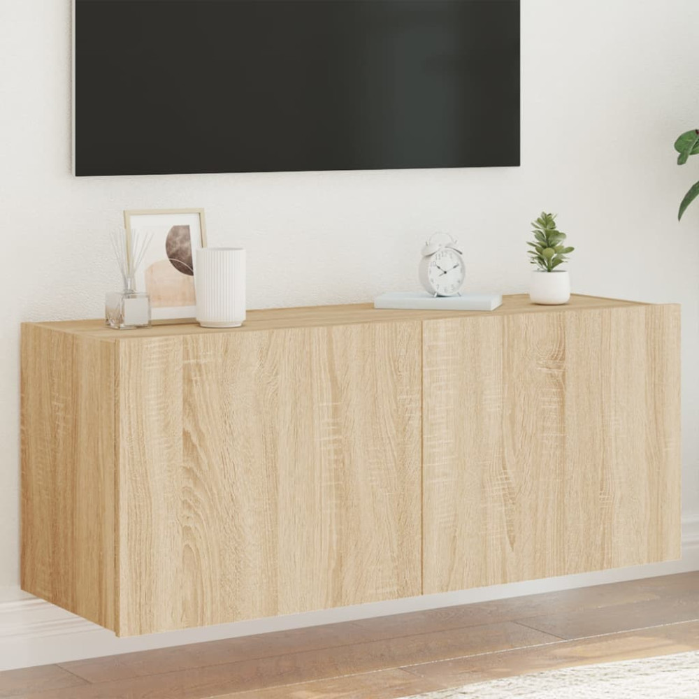 Väggmonterad tv-bänk LED sonoma-ek 100x35x41 cm